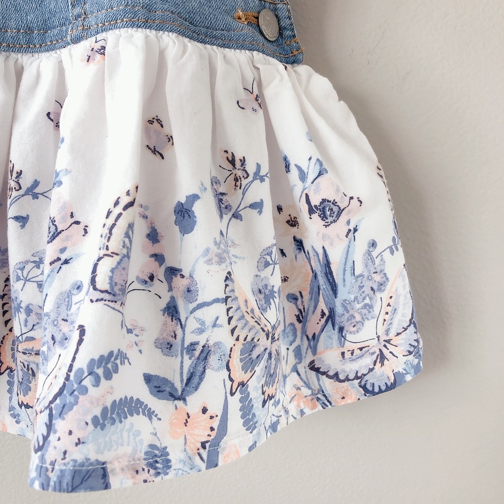 ❗️OshKosh B'gosh Blue Denim and White Floral Skirtall - Picture 8 of 13